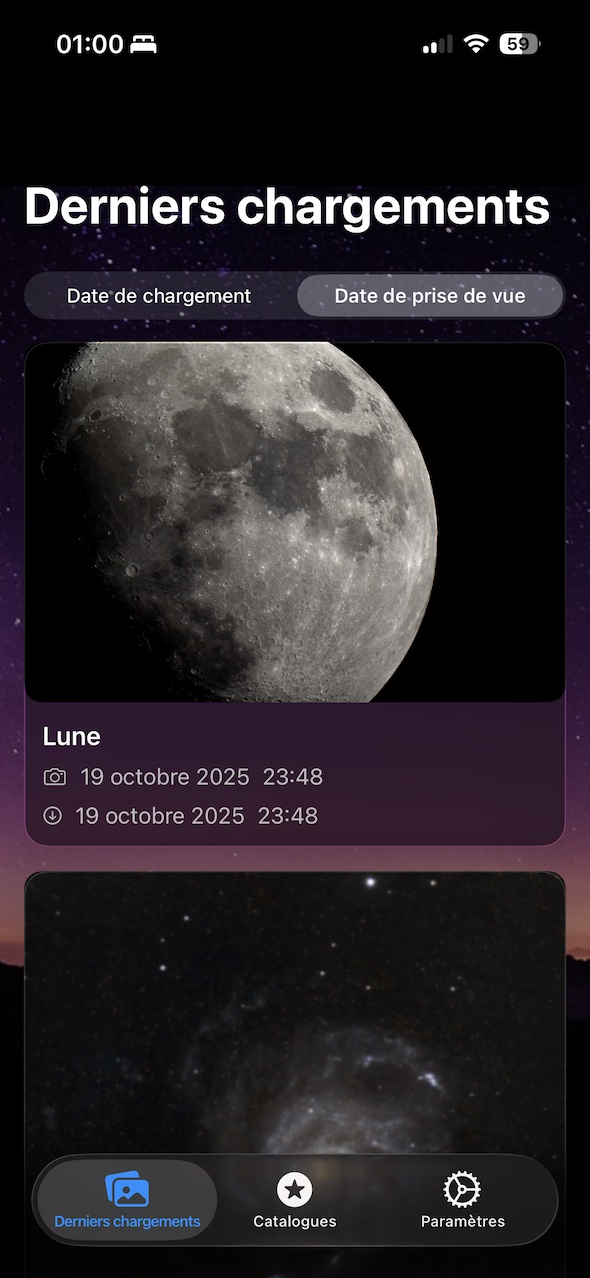 AstroCollect - Fil de vos derniers chargements