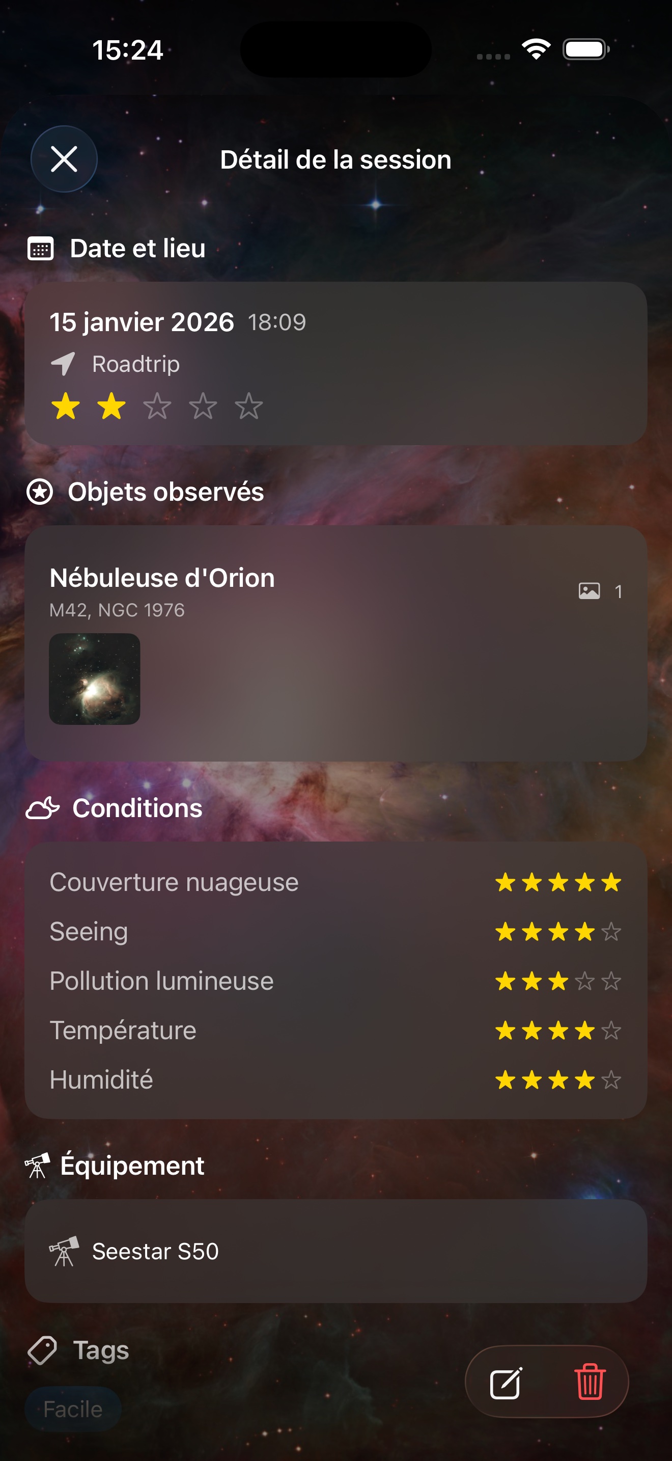 AstroCollect - Session d'observation