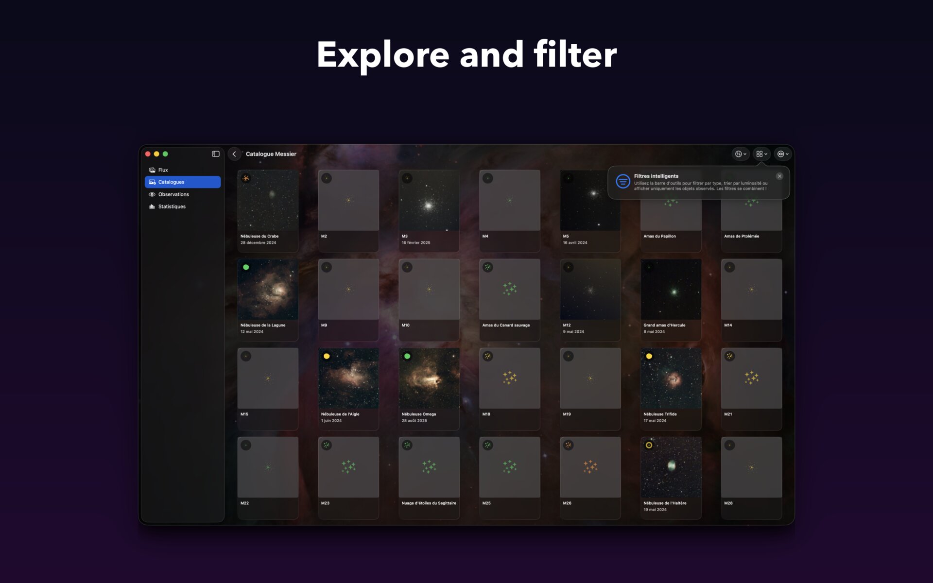 AstroCollect on Mac — Explore and filter the Messier catalog
