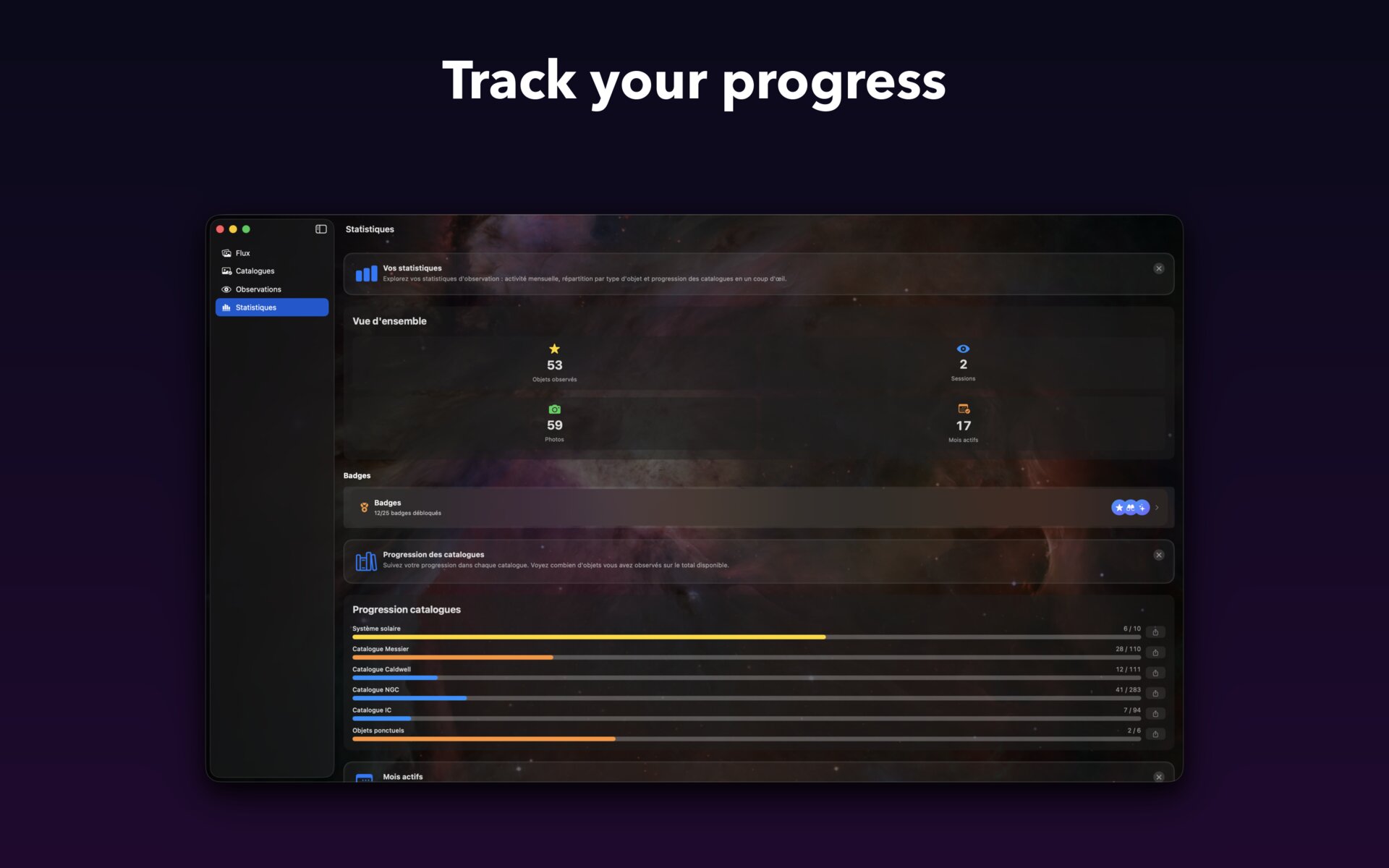 AstroCollect on Mac — Track your progress (statistics)